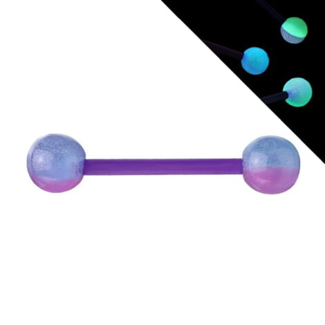 2-Color Glow In The Dark Balls with Bioplast Flexi Tongue Nipple Barbell - Image 2