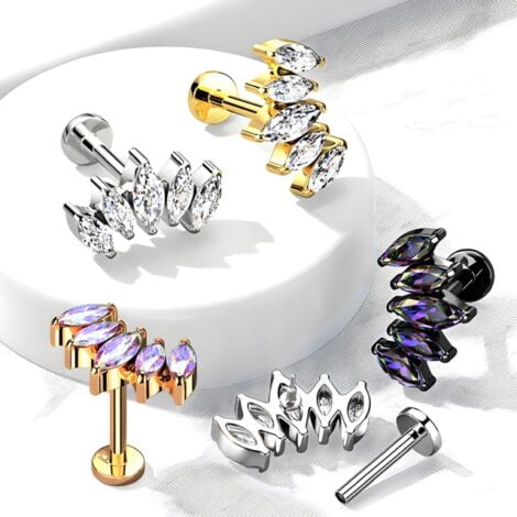 5 Marquise CZ Set Curved Fan Top with All 316L Surgical Steel Labret