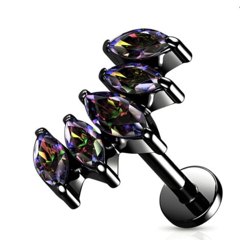 5 Marquise CZ Set Curved Fan Top with All 316L Surgical Steel Labret - Image 4