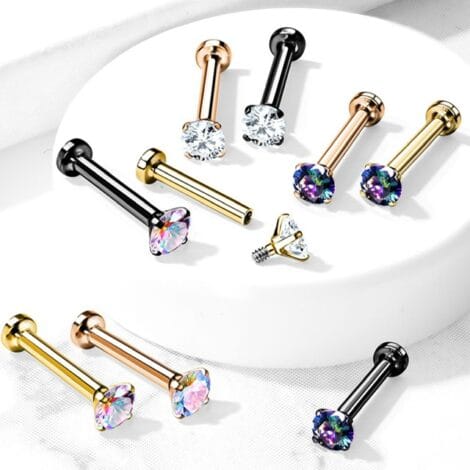 16G Vitrail AB Clear Prong CZ Top with Micro Base Labret Monroe with
