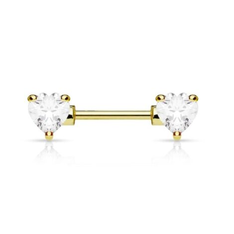 Front Facing Prong Set Heart CZ Nipple Ring Barbell - Image 6