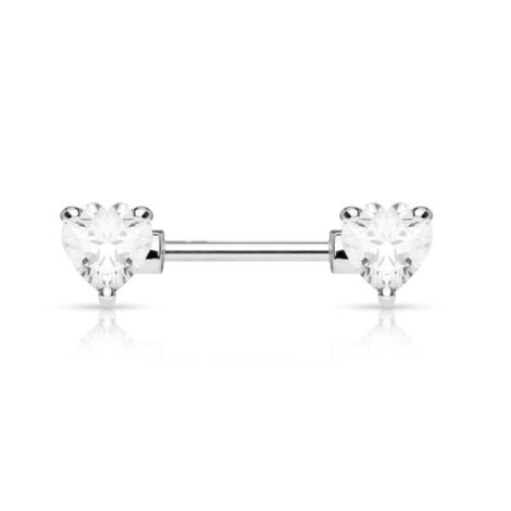 Front Facing Prong Set Heart CZ Nipple Ring Barbell - Image 8