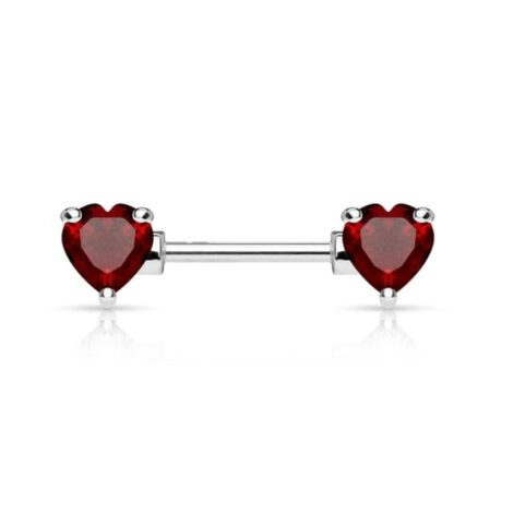 Front Facing Prong Set Heart CZ Nipple Ring Barbell - Image 10