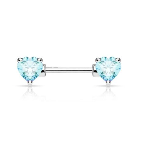 Front Facing Prong Set Heart CZ Nipple Ring Barbell - Image 3