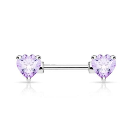 Front Facing Prong Set Heart CZ Nipple Ring Barbell - Image 5