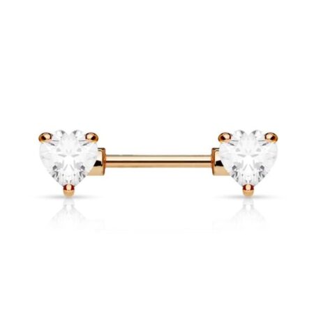 Front Facing Prong Set Heart CZ Nipple Ring Barbell - Image 4
