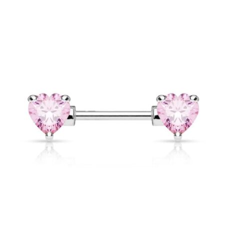 Front Facing Prong Set Heart CZ Nipple Ring Barbell - Image 7