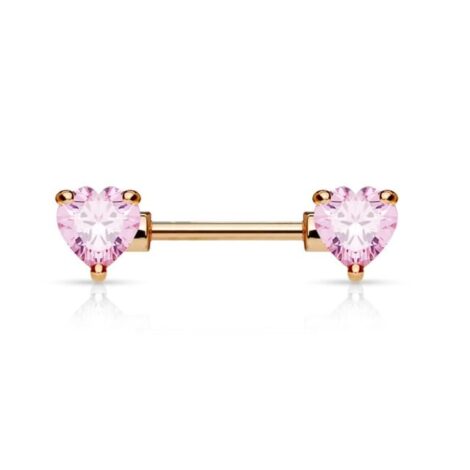 Front Facing Prong Set Heart CZ Nipple Ring Barbell - Image 9