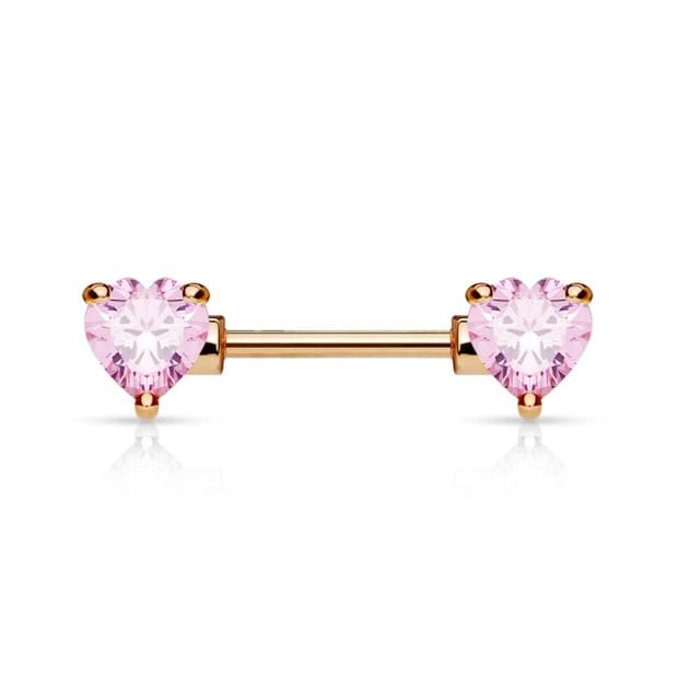 Front Facing Prong Set Heart CZ Nipple Ring Barbell