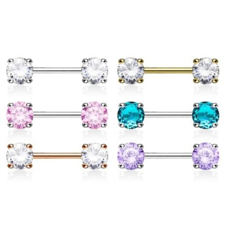 Front Facing 5mm Prong Set Round CZ Nipple Ring Barbell