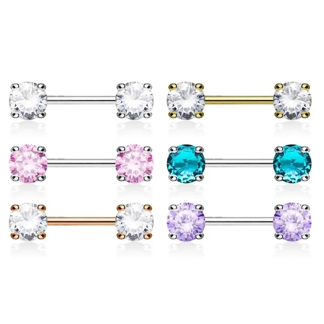 Front Facing 5mm Prong Set Round CZ Nipple Ring Barbell