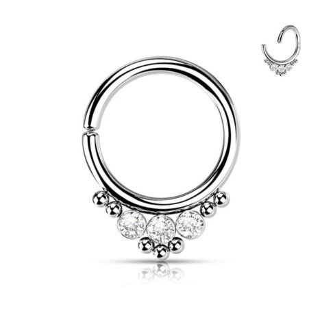 All 316L Surgical Steel Hoop Ring with 3 CZ Balls and Cluster Beads - Image 4