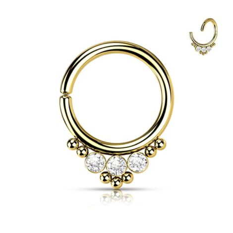 All 316L Surgical Steel Hoop Ring with 3 CZ Balls and Cluster Beads - Image 3