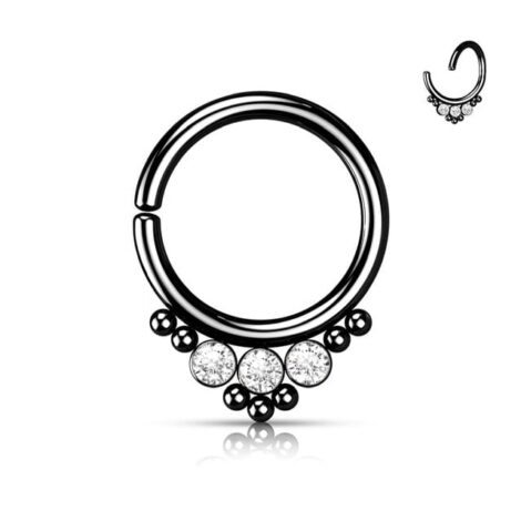All 316L Surgical Steel Hoop Ring with 3 CZ Balls and Cluster Beads - Image 5