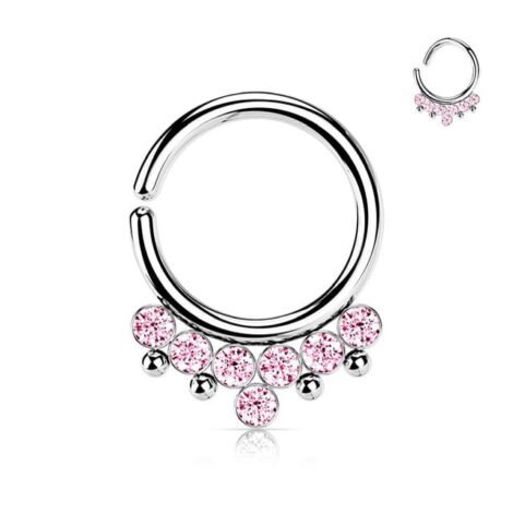 All 316L Surgical Steel Bendable Hoop Ring with 7 CZ Balls and Beading - Image 6