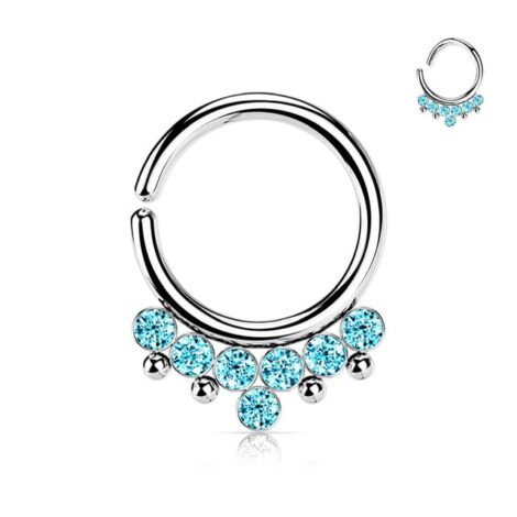 All 316L Surgical Steel Bendable Hoop Ring with 7 CZ Balls and Beading - Image 5