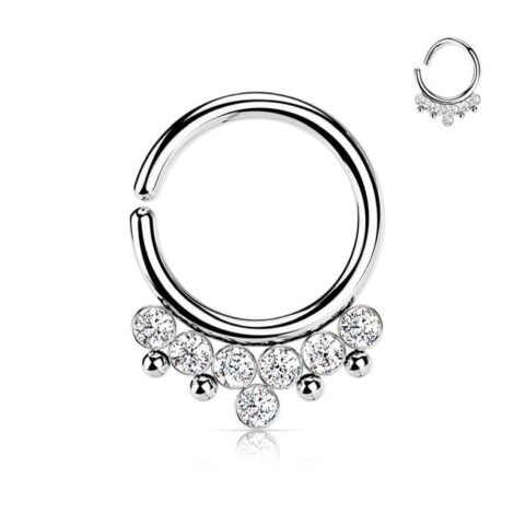 All 316L Surgical Steel Bendable Hoop Ring with 7 CZ Balls and Beading - Image 3