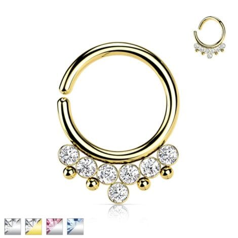 All 316L Surgical Steel Bendable Hoop Ring with 7 CZ Balls and Beading