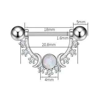 CZ and Opal Moon Set Galaxy Shield Nipple Ring - Image 3