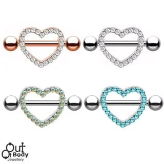 CZ Lined Sleek Heart Nipple Ring Shield