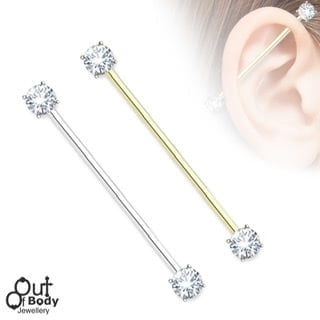 Round CZ Prong Set Ends 316L Surgical Steel Industrial Barbell