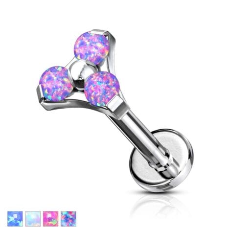 Trilogy Prong Set Opal Top Internally Threaded Flat Back Labret Stud