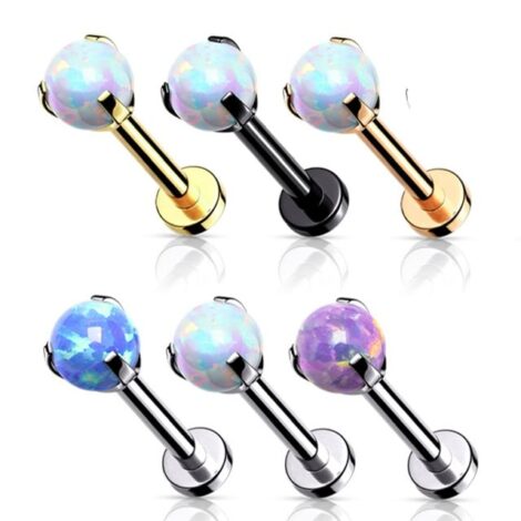 Opal Ball with Claw Setting Internally Threaded Labret Flat BackStud - Image 2