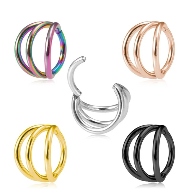 Hinged Segment Ring with Triple Ring Cuff for Cartilage Septum