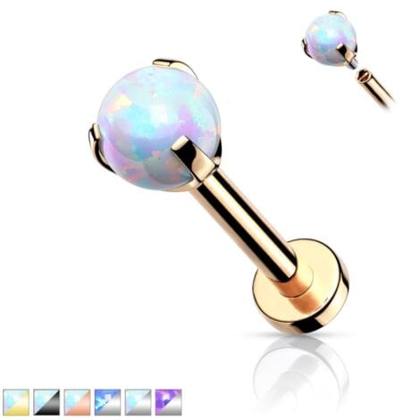 Opal Ball with Claw Setting Internally Threaded Labret Flat BackStud