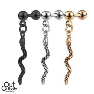 Barbell with Dangling Snake Cartilage Lobe Earring