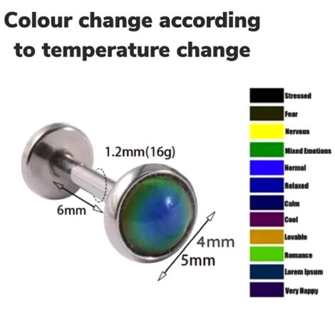 Colour Change Mood Stone Top Ear Cartilage Labret or Barbell - Image 3