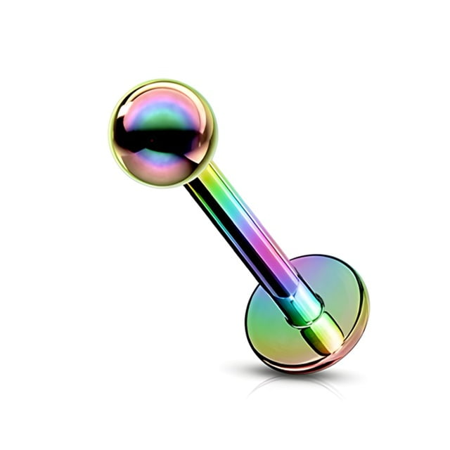 Ear Cartilage Labret Flat Back Stud With Ball Top In PVD Colours