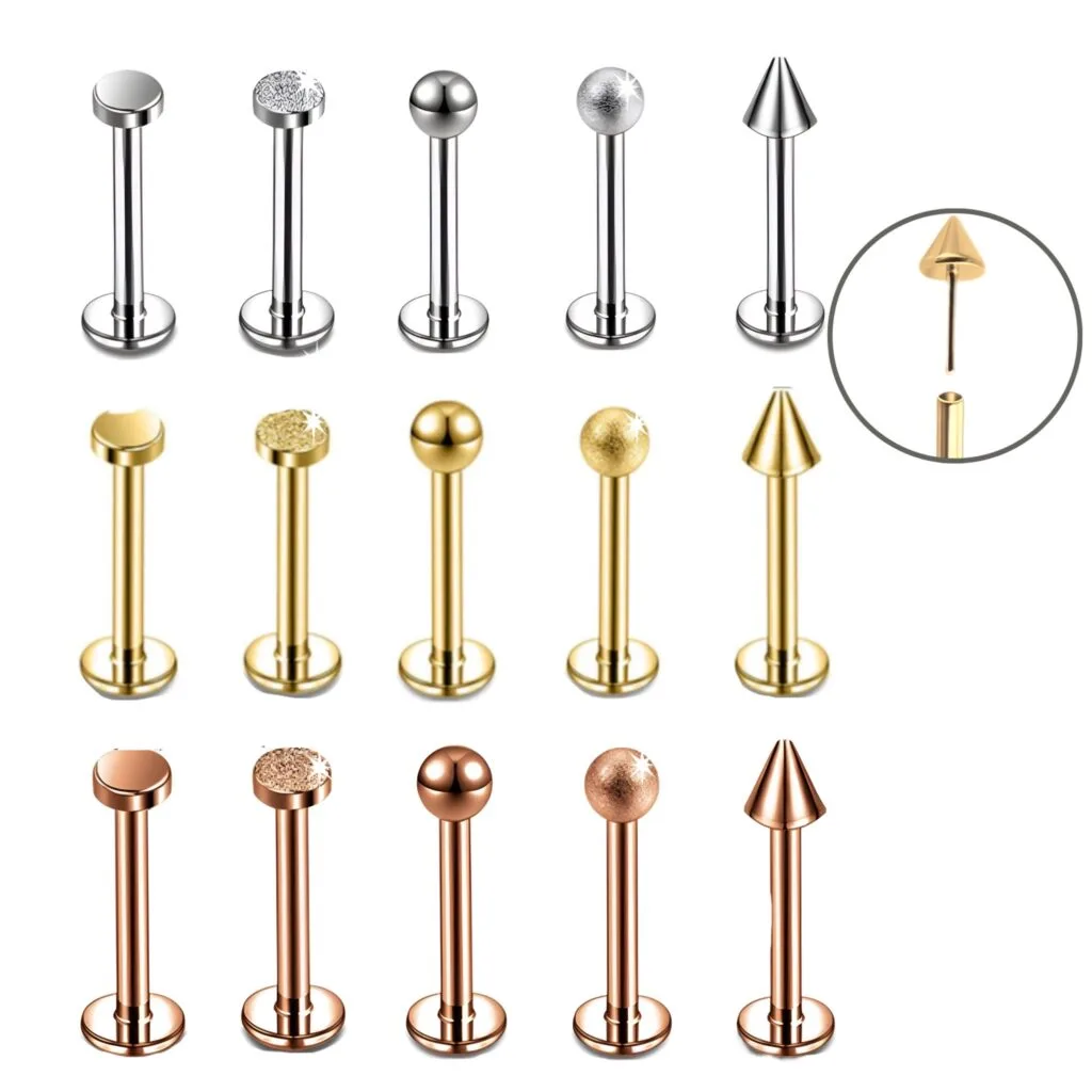 Ear Cartilage Lip Labret with Threadless Push Pin Round, Cone, Ball Tops