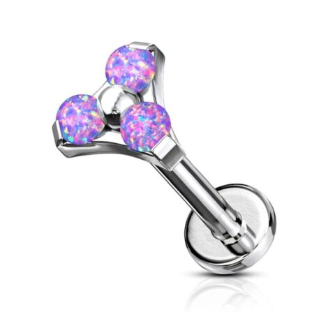 Trilogy Prong Set Opal Top Internally Threaded Flat Back Labret Stud - Image 7