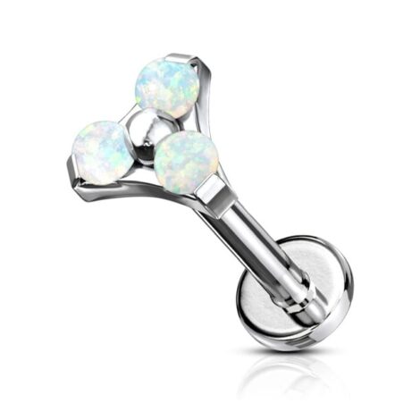 Trilogy Prong Set Opal Top Internally Threaded Flat Back Labret Stud - Image 6