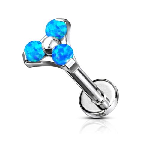 Trilogy Prong Set Opal Top Internally Threaded Flat Back Labret Stud - Image 3