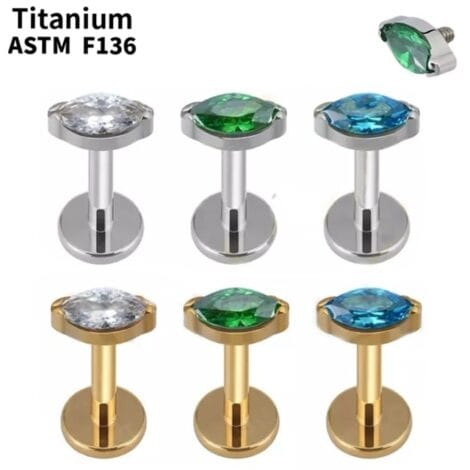 ASTM F136 Titanium Labret Threaded with Marquis CZ Gem Top