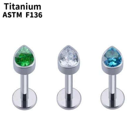 ASTM F136 Titanium Labret Internally Threaded with Waterdrop CZ Top