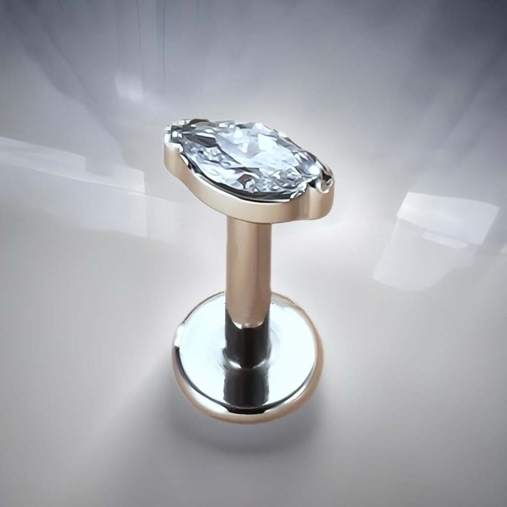 ASTM F136 Titanium Labret Threaded with Marquis CZ Gem Top