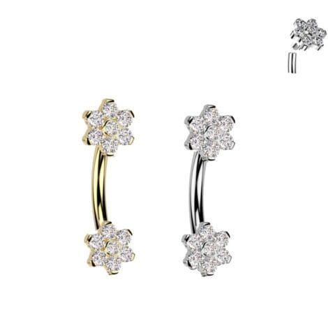 Curved Barbell with Double CZ Flower Ends Eyebrow Daith Rook