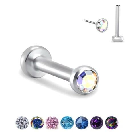 Labret Monroe Stud with Threadless Push-in Pin Jewelled Ball Top