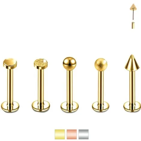 Ear Cartilage Lip Labret with Threadless Push Pin Round, Cone, Ball Tops - Image 1