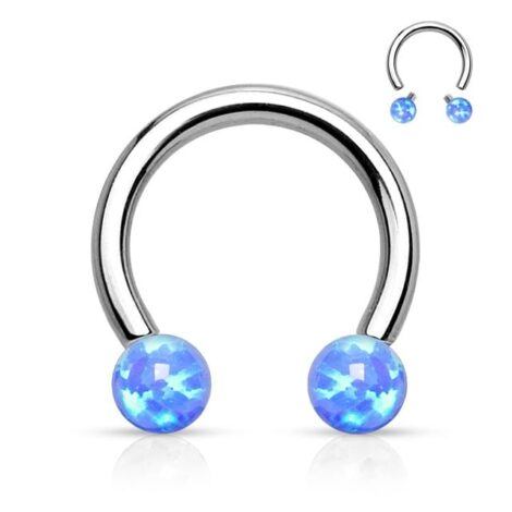 316L Steel Synthetic Opal Ball Horseshoe Barbell Threaded Earring - Image 8