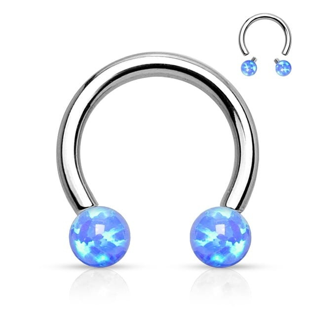 316L Steel Synthetic Opal Ball Horseshoe Barbell Threaded Earring