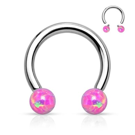 316L Steel Synthetic Opal Ball Horseshoe Barbell Threaded Earring - Image 10