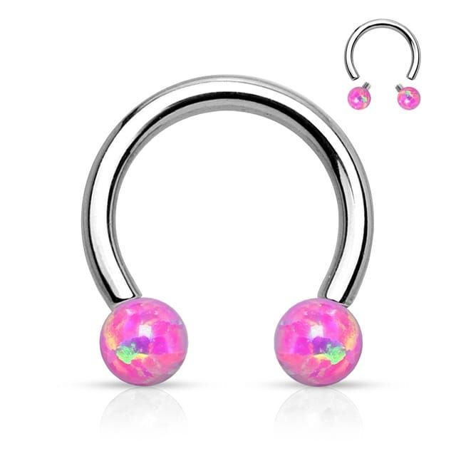 316L Steel Synthetic Opal Ball Horseshoe Barbell Threaded Earring