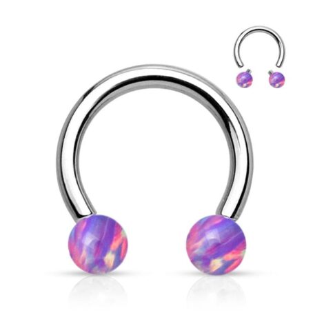 316L Steel Synthetic Opal Ball Horseshoe Barbell Threaded Earring - Image 7
