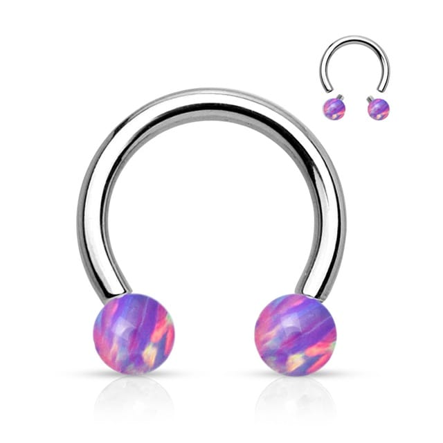 316L Steel Synthetic Opal Ball Horseshoe Barbell Threaded Earring