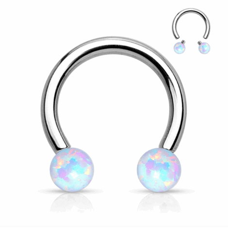 316L Steel Synthetic Opal Ball Horseshoe Barbell Threaded Earring - Image 9