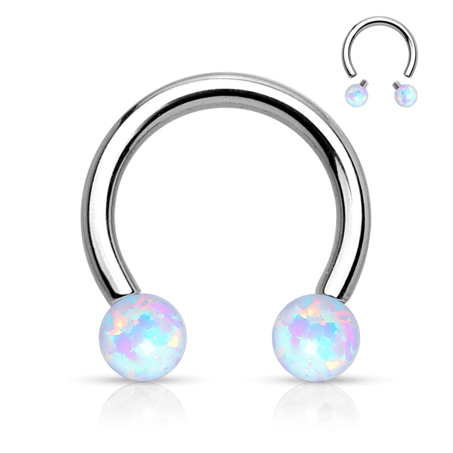 316L Steel Synthetic Opal Ball Horseshoe Barbell Threaded Earring
